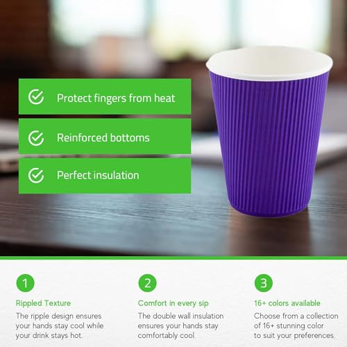 Ripple Wall Coffee Cups 500 Count 12 Ounce Insulated Royal Purple Paper Cups