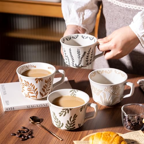 Coffee Mugs Set of 4 with Gold Spoon