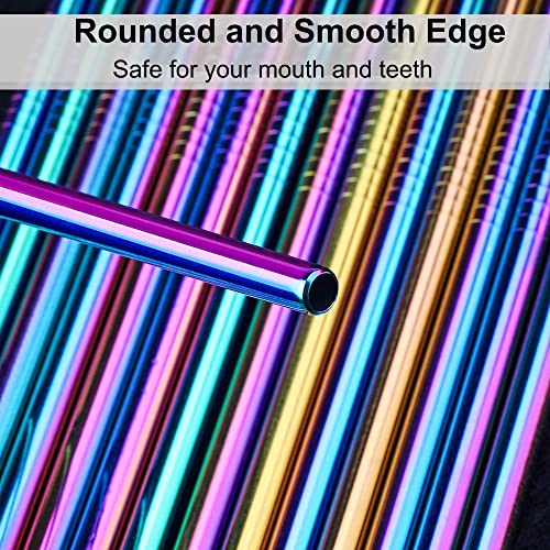 4 Pcs Rainbow 0.4" Wide Bore Reusable Stainless Steel Smoothie Straw (4 Count)