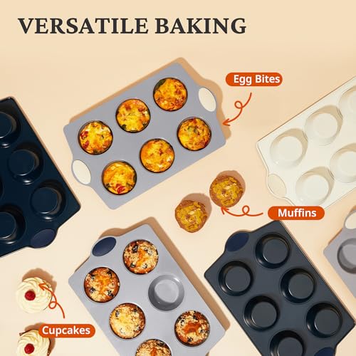 2-Pack 6-Cup Non Toxic Nonstick Ceramic Jumbo Muffin Pan & Cupcake Tin, PFOA & PFOA Free, Heavy Duty Rust-Resistant Aluminized Steel, Oven Safe, Cream White