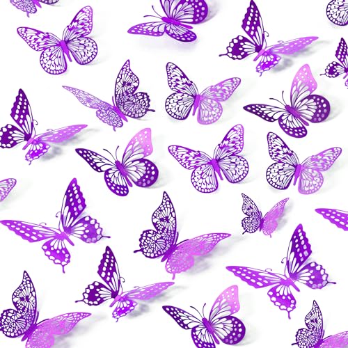 3D Butterfly Wall Decor 48 Pcs Purple Butterfly Decorations (48 Count)
