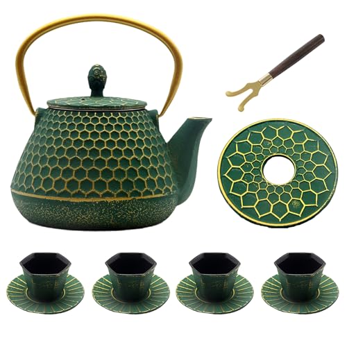 Cast Iron Teapot and Tea Cups Set