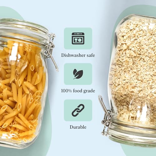 Set of 3 Glass Mason Jar 64 Ounces with Airtight Lid Large Jars With Stainless Steel Bail And Trigger Clamps (3 Count)