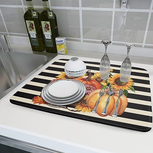 Sunflower Pumpkin Dish Drying Mat for Kitchen Counter
