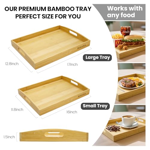 Set of 2 Bamboo Serving Trays with Handles