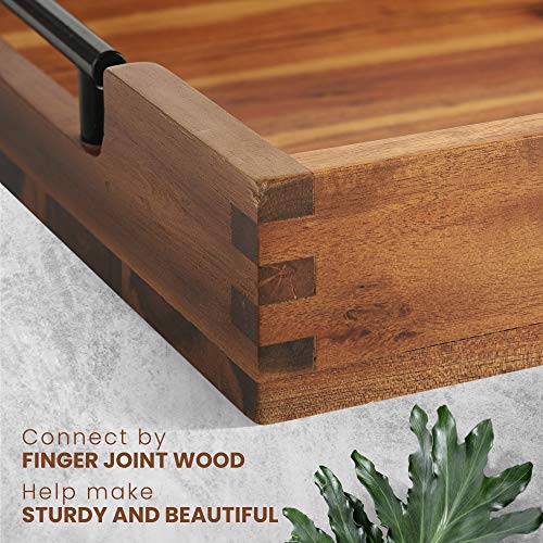 Ottoman Tray Acacia Wood Serving Tray with Metal Handles