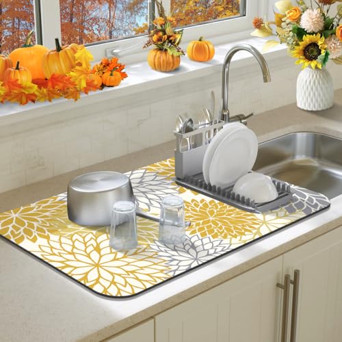 2PCS 12" x 20" Fall Dish Drying Mat & 24" x 5.5" Sink Splash Guard (2 Count)