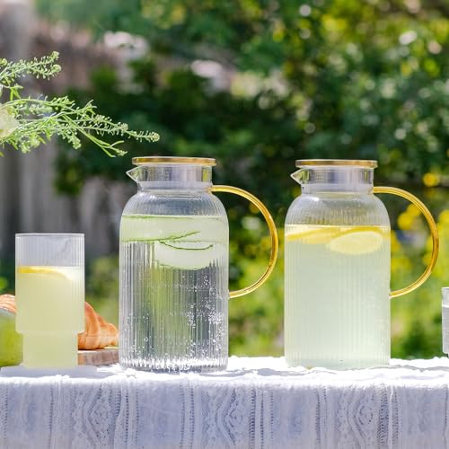 Glass Pitcher with Lid 2 Pack 68 oz Vertical Stripes Water Pitcher (2 Count)