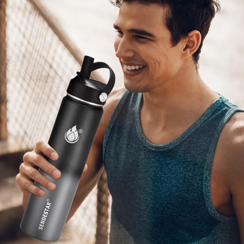 Insulated Water Bottle 24 oz with Straw