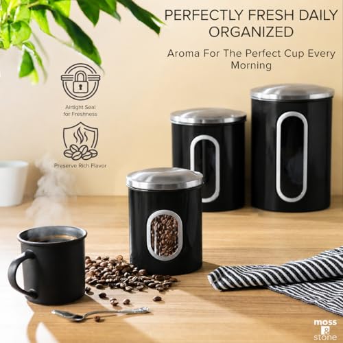 3 Pcs Black Canisters Set for Kitchen Storage Airtight Jars (3 Count)