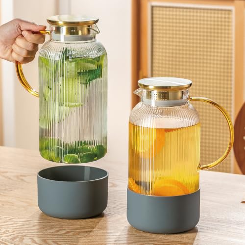 2 PACK Glass Pitcher with Lid