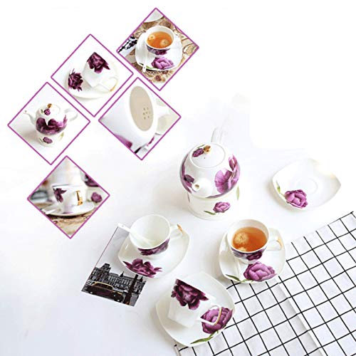 Bone China Tea Set Serving European Floral Tea Set Coffee Set with Heating Tea Stove and Coffee Spoon Teapot Tea Cup Saucer Gift Giving and Family Wedding