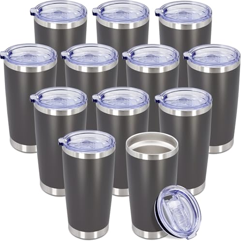 20oz Tumbler Insulated Coffee Tumblers with Lid Stainless Steel Grey 12P (12 Count)