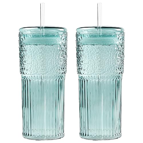 Glass Coffee Cups with Lids and Straws 20oz (2 Count)