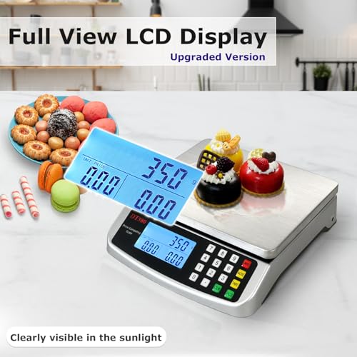 110lb 50kg Food Scale Digital Kitchen Scale with Tray Large LCD Display 304 Stainless Steel Commercial Price Computing Scale Counting Scale for Baking Cooking Meat Industry Counting Adapter Included (2.2 Count)