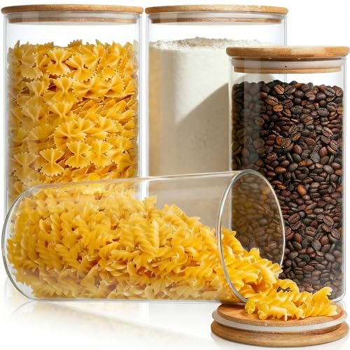 Large Glass Storage Containers with Bamboo Lids for Flour & Sugar (4 Count)