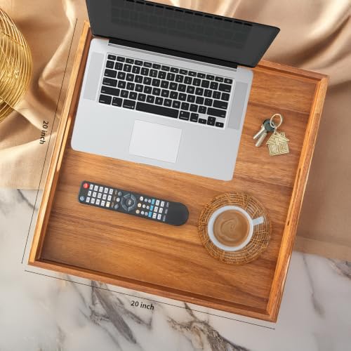 Large Wooden Serving Tray for Ottoman Wooden Ottoman Tray 20INCH Acacia Square Tray with Handles Wooden Coffee Table Tray Multi
