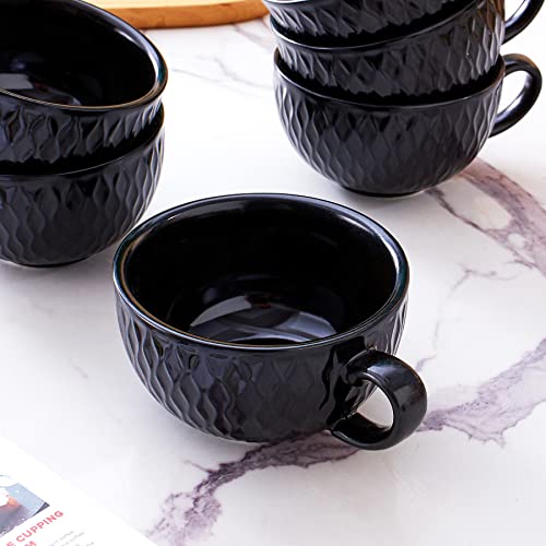 Set of 6 Cups Vintage Design 12 oz Professional Barista Ceramic Latte Art Cappuccino Cups Set (6 Count)