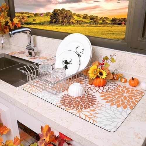 2PCS 12" x 20" Fall Dish Drying Mat & 24" x 5.5" Sink Splash Guard