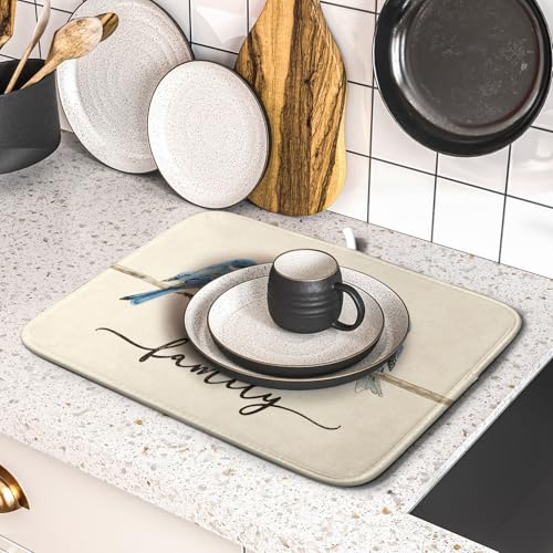 Home Blue Bird Family Dish Drying Mat for Kitchen Counter