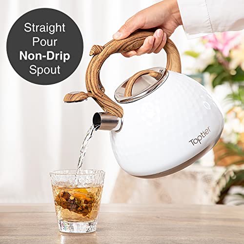 Tea Kettle Toptier Teapot Whistling Kettle with Wood Pattern Handle Loud Whistle