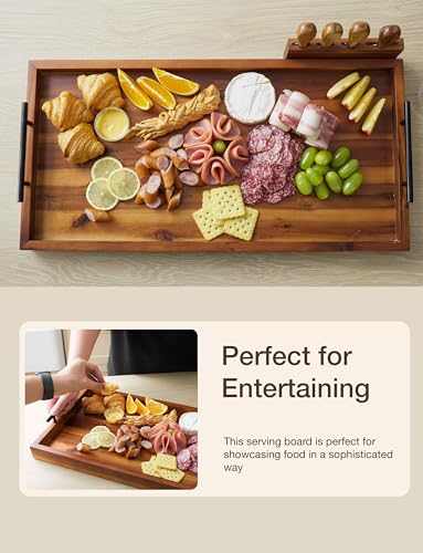 30" Acacia Large Charcuterie Boards for Party with Metal Handles