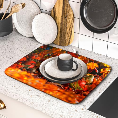 Fall Harvest Pumpkin Dish Drying Mat for Kitchen Counter