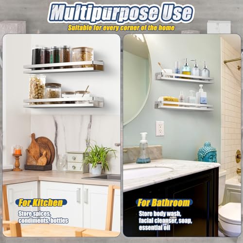 2 Pieces Stainless Steel Shelf Bathroom Shower Floating Shelves Wall Mounted Shower Caddy Basket Shelf Storage Organizer Shelves for Bathroom (2 Count)
