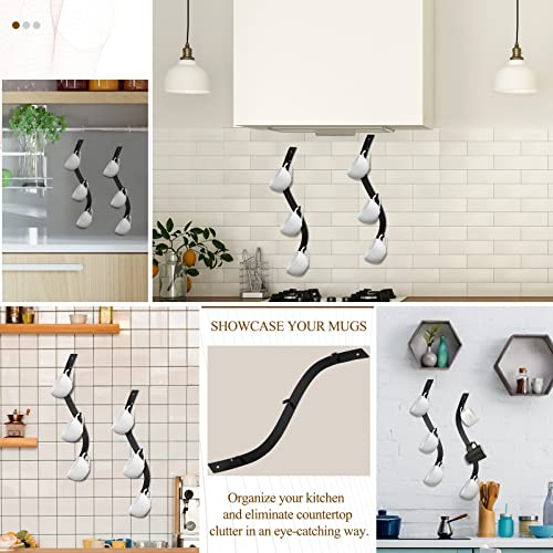 4 Pack Coffee Mug Wall Rack Mounted with 12 Hooks S Curve Metal Coffee Cup Rack Wall Hanging Holder for Bar Kitchen Corner Station Decor Display (4 Count)