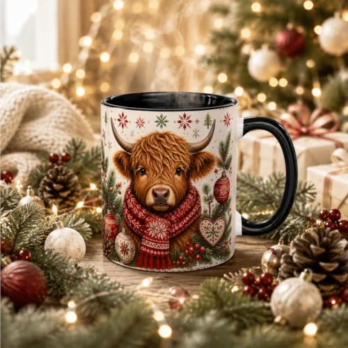 Nordic Christmas Highland Cow Coffee Mug