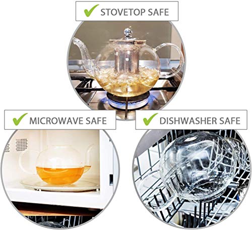 Glass Teapot Set with 4 Double Wall Tea Cups & Removable Stainless Steel Infuser
