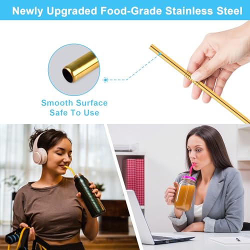 Newly Upgraded 8.5In Reusable Stainless Steel Straws Set 6 PCS with12 Silicone Accessories (6 Count)