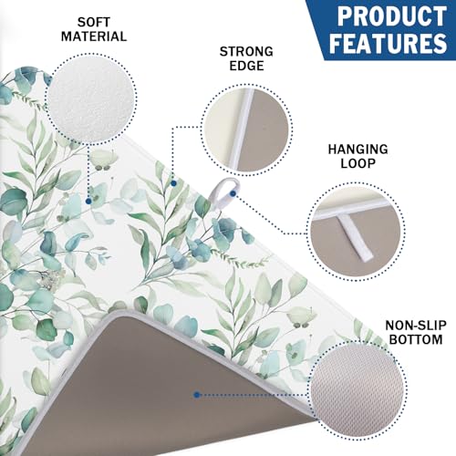 Sage Green Leaves Dish Drying Mats for Kitchen Counter 18x24 Inch