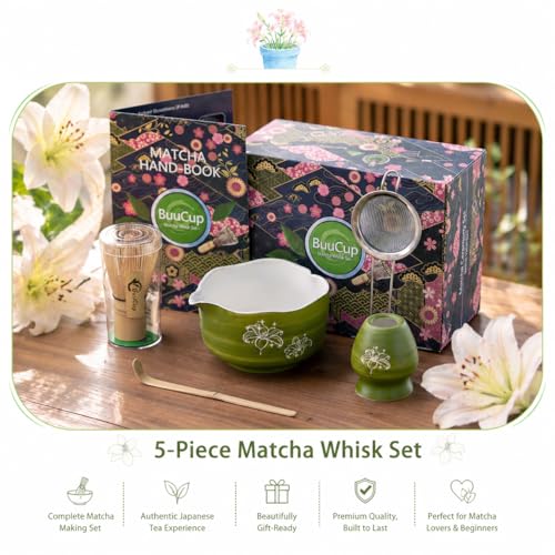 Matcha Set Avocado Green Ceramic Bowl Kit with Spout (5 Count)