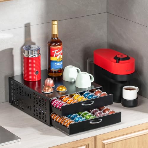 for Vertuo Pod Holder Coffee Pod Storage for Nespresso Pod Organizer Large Capacity Fits All Size Vertuo Pods 2 Tier Drawer
