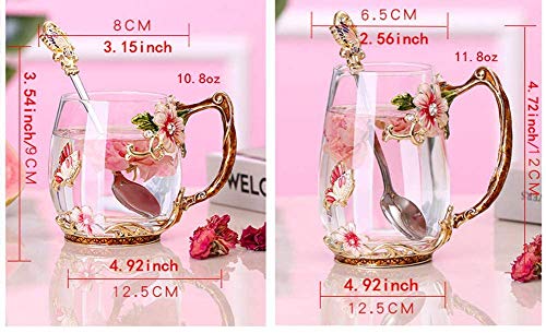 butterfly flower Glass Mug Tea Cup with Spoon Gifts For Women