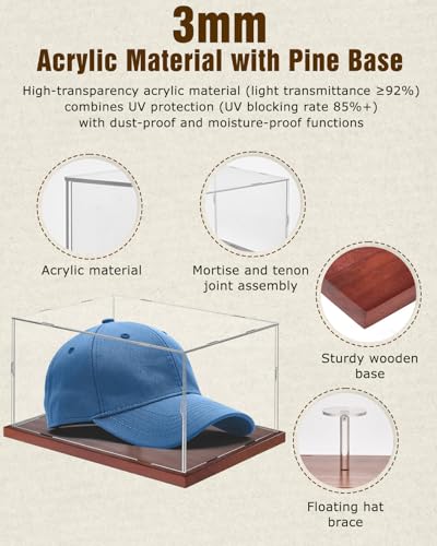 Acrylic Baseball Hat Display Case Solid Wood Base Cap Shaper