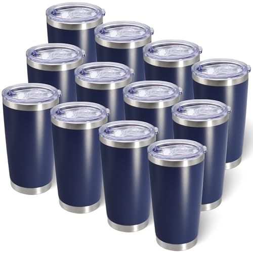 20oz Tumbler with Lid Stainless Steel Tumblers Insulated Mug Navy 12P (12 Count)