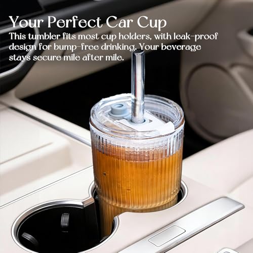 20oz Ribbed Glass Tumblers with Bamboo Lids & Straws