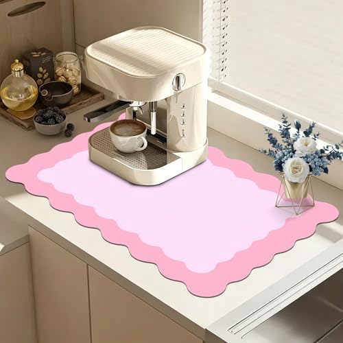 Pink Scalloped Coffee Mat for Countertop Coffee Bar Mat Matt
