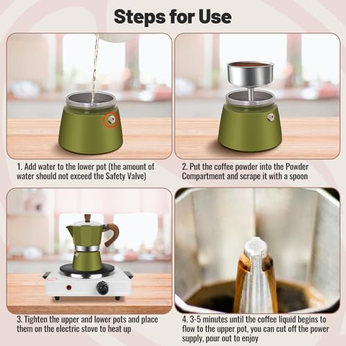 9 Cup Aluminum Moka Pot Classic Stovetop Espresso Coffee Maker 450ml 15oz Coffeemaker Percolator Mocha Pot Greca Coffee Maker Cafe Makers for Italian and Cuban Café Brewing Green