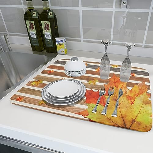 Autumn Golden Maple Leaf Dish Drying Mat for Kitchen Counter