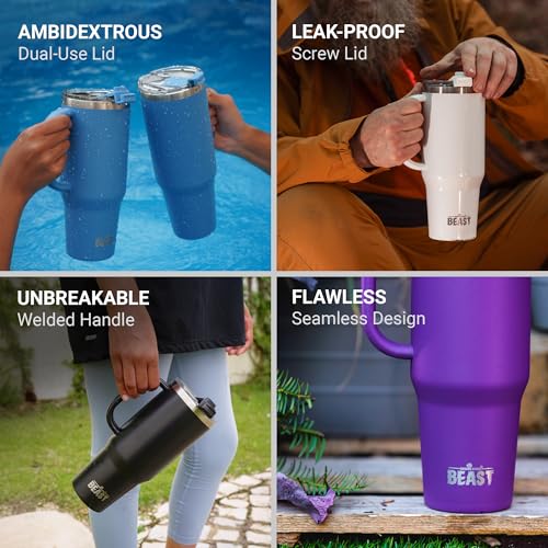 Beast 42 oz Tumbler with Handle Stainless Steel Vacuum Insulated Coffee Ice Cup Double Wall Travel Flask