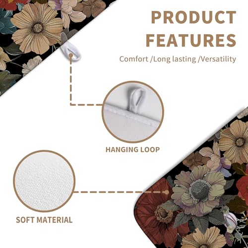Spring Boho Floral Dish Drying Mats Spring Summer Vintage Flowers Dish Mat Farmhouse Drying Matt Dishes Dryer Pad for Kitchen Counter Absorbent Microfiber Washable Foldable Reusable 18x24 in