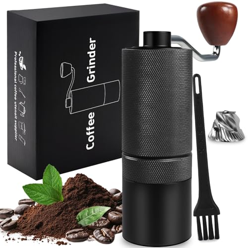 Manual Coffee Grinder Gift Box Detachable Stainless Steel Conical Burr Aluminum Coffee Bean Grinder with 25 Grinding Settings Cleaning Brush Grindable Espresso Moka Pot for Camping Black