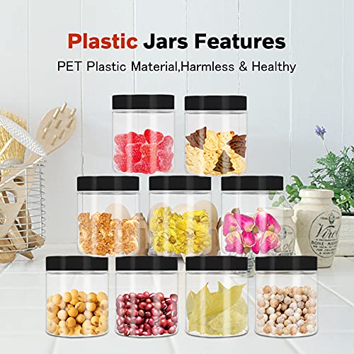 Plastic Jars with Lids 48 Pcs 8 oz & 3.4 oz Clear Plastic Slime Storage Jars Containers with Airtight Black Screw On Lids Cylinder Clear Round Jar Easy Clean Food Grade Durable Jar (48 Count)