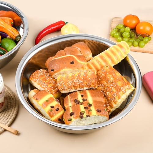 6 Pcs Stainless Steel Mixing Bowls Metal Mixing Bowls Extra Large Basin Salad Bowl with Deeper Edge (6 Count)