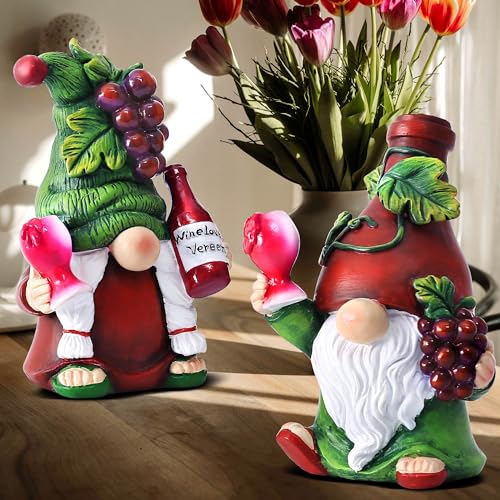 2PCS Wine Gnomes Figurines for Couple Home Party Wine Bar Decor Gnome Gifts for Women Collectible Statue Outdoor for Dining Tables Tiered Pallets Wine Cabinet Living Room (2 Count)