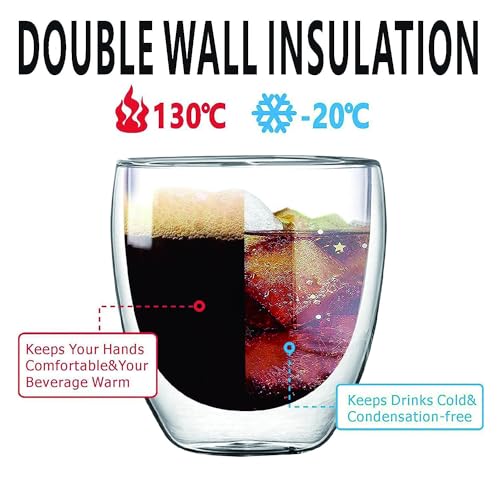 8oz Glass Coffee Mugs Set of 2