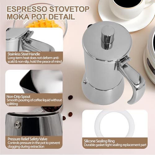 304 Thickened Stainless Steel Uncoated 6 Cup Moka Pot Coffee Maker